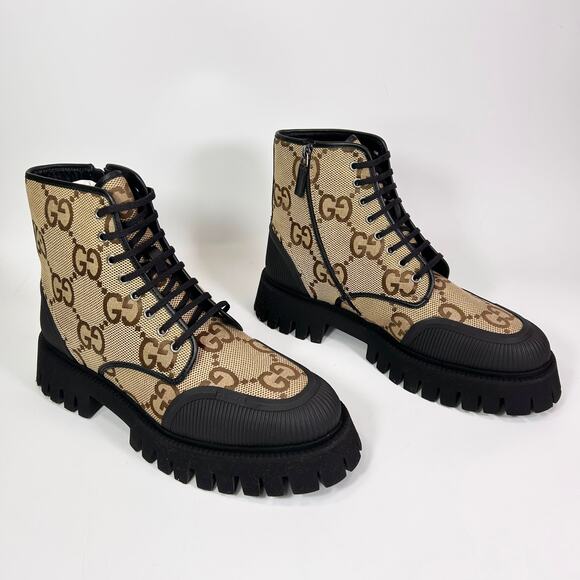 Gucci Canvas Maxi GG Lace Up Combat Boot - Men’s 12.5 - Picture 3 of 8